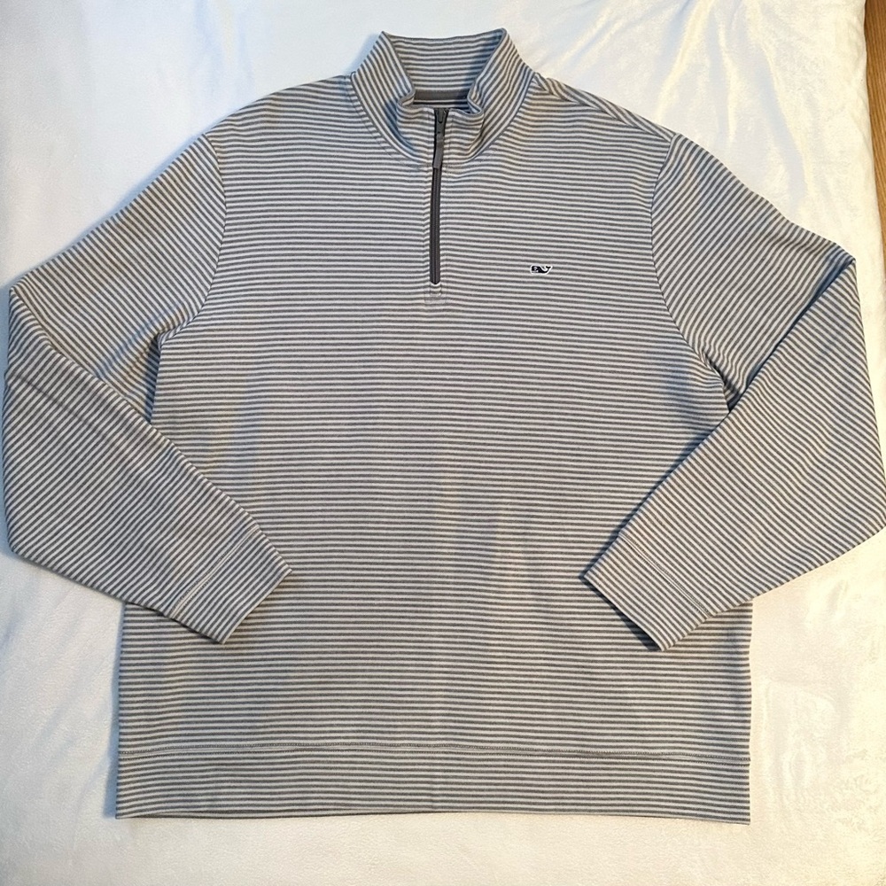 Vineyard Vines Men's Kennedy Stripe Saltwater 1/4 Zip Sweater Graphite Gray XXL